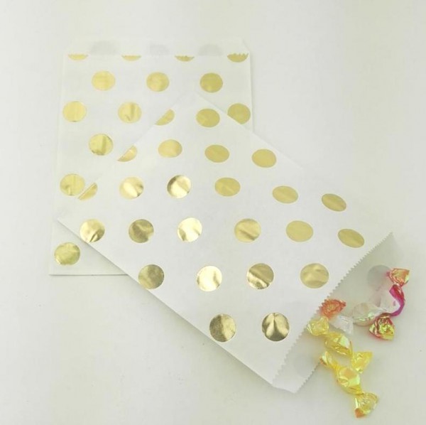 10 Papiertüten goldene Punkte DOTS