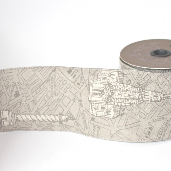 Dekoband vintage MAP Stadtplan Paris 10cm grau