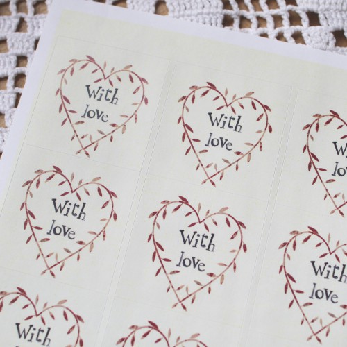 Stickerbogen vintage Aufkleber Herz "with love"