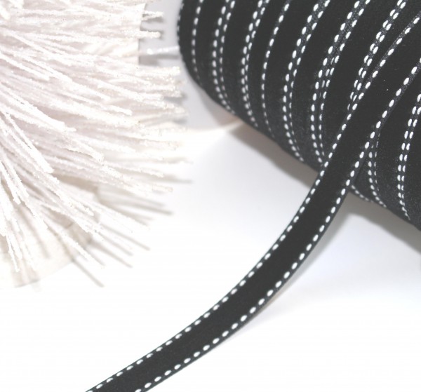 Schleifenband Samt schwarz weiß stitch 10mm
