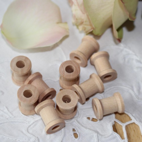 10 mini Garnrollen Spule aus Holz