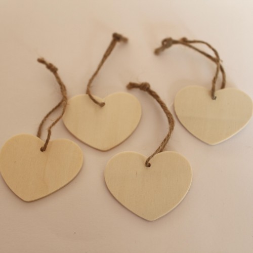 kleine Geschenkanhänger Herz aus Holz natur, 4 Stk