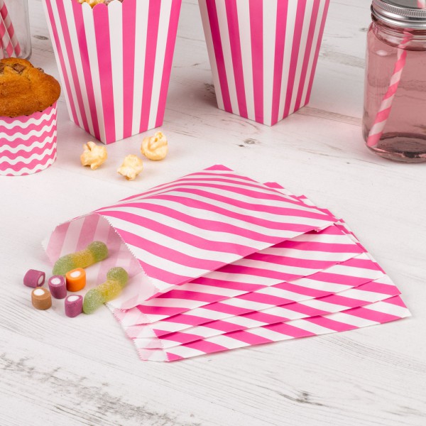 25 Papiertüten pink weiss gestreift Candy