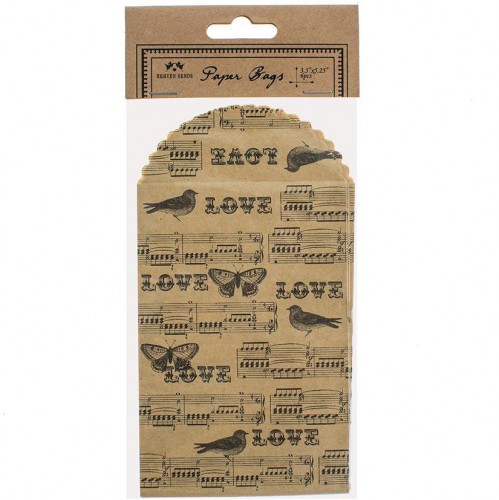 6 kleine Papiertüten vintage Print LOVE