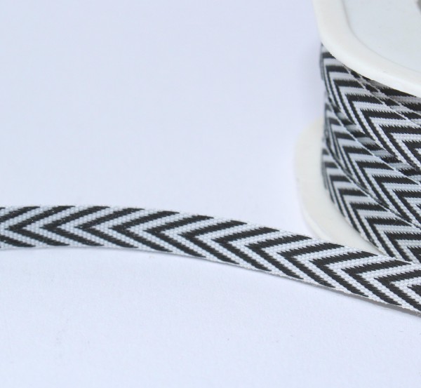 Band Fischgratmuster schwarz weiss 6mm edel