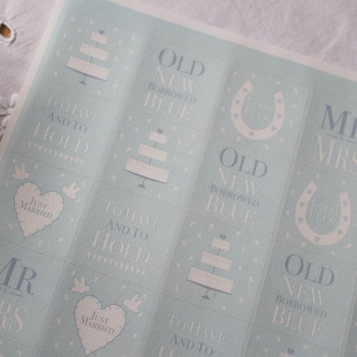 Stickerbogen vintage Wedding hellblau