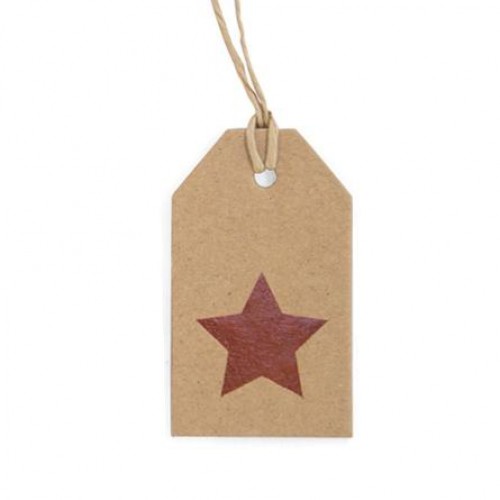 5 Paketanhänger STAR BRONZE Kraft mit Band 7x4cm