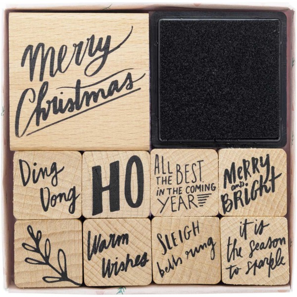 Stempelset Weihnachten DIY 9 Ministempel CHRISTMAS