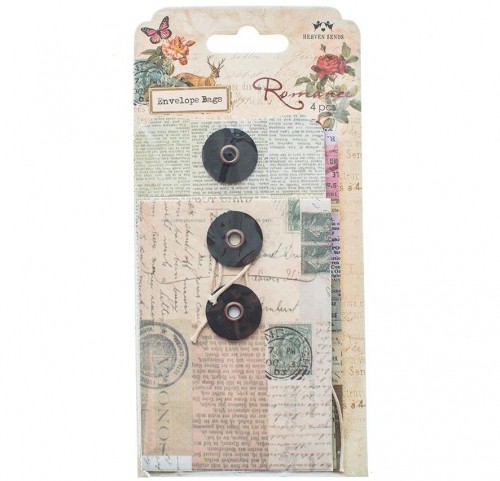 Set 4 vintage Button String / Paketanhänger Umschläge