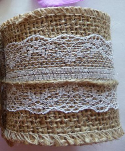 Jute mit Spitzenbesatz weiss Rolle 3 Meter