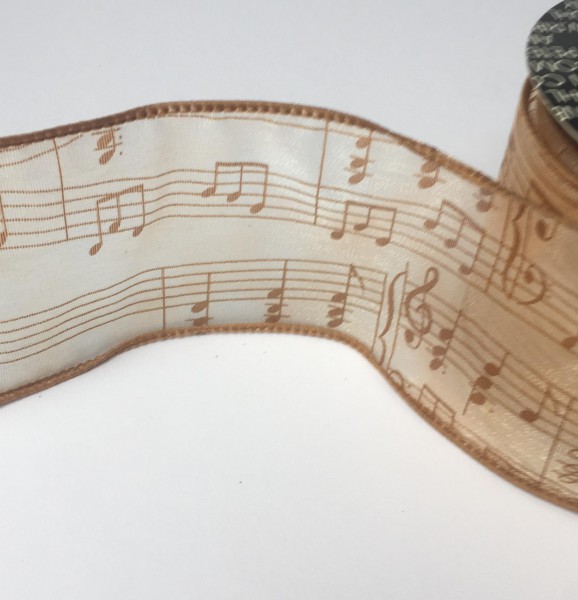 Organzaband braun creme mit Musiknoten B 62mm