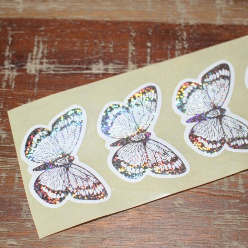 10 Sticker Schmetterling silber