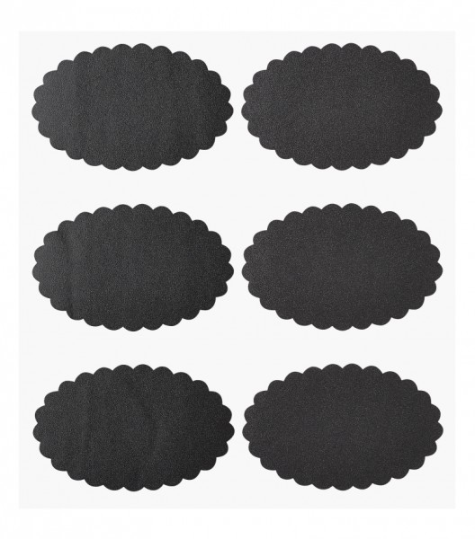18 Sticker Label Oval Wellenrand Tafelfolie schwarz