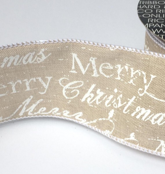 Dekoband natur Merry Christmas 63mm