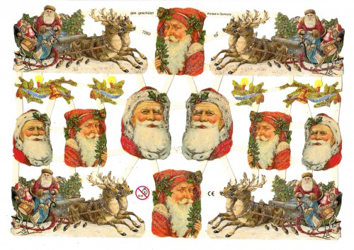 Glanzbilder Weihnachtsmann Rentierschlitten glitzernd