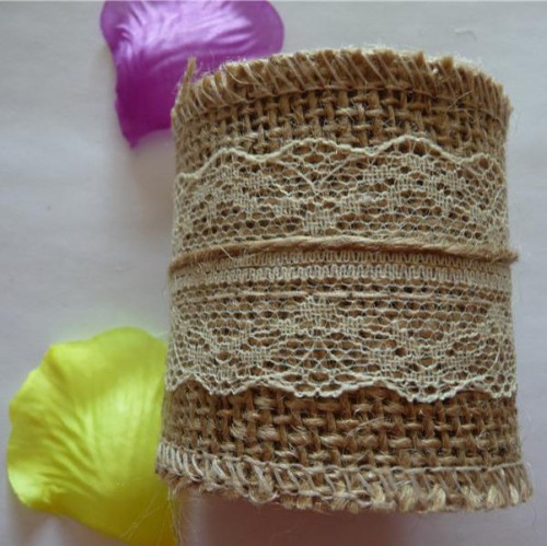 Jute mit Spitzenbesatz creme Rolle 2 Meter