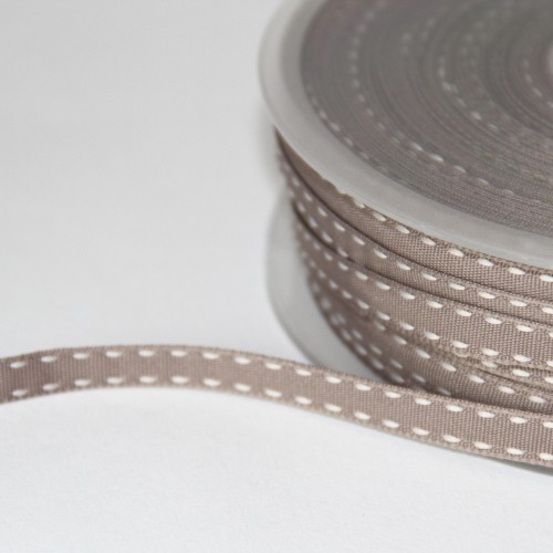 Dekoband TAUPE Sattelstich stitches weiss 10mm