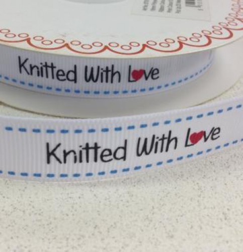 Etiketten "knitted with love" Rolle 3 Meter Label weiss