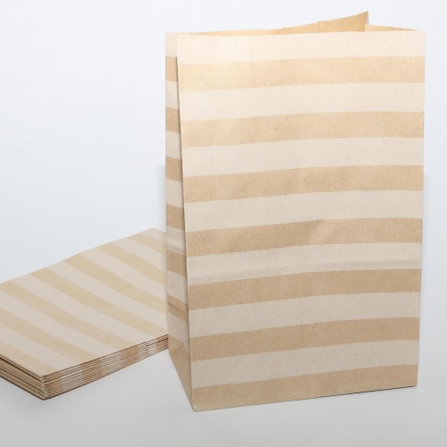 10 Papierbeutel Kraftpapier Streifen hor.