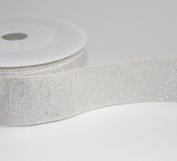 Dekoband Struktur Glitzer weiss silber 35mm