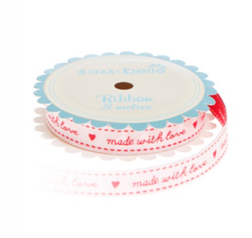 Stickband gewebt "made with love" Rolle 3 Meter