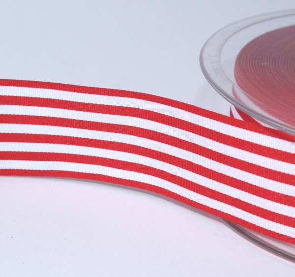 Satinband rot / weiß gestreift 25mm