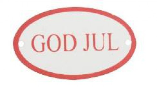 kleines Metallschild "God Jul" oval rot