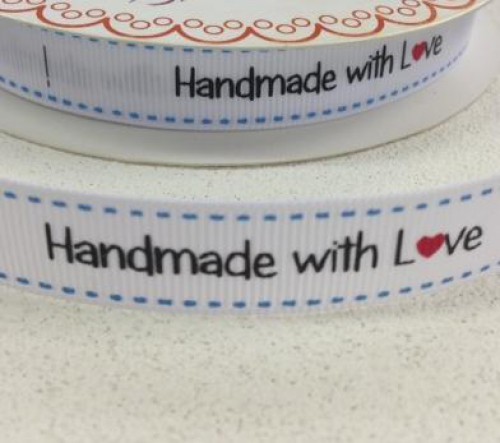 Etiketten "handmade with love" Rolle 3 Meter Label weiss