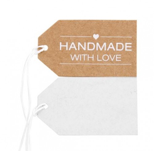 5 Pappanhänger Handmade kraft braun weiss