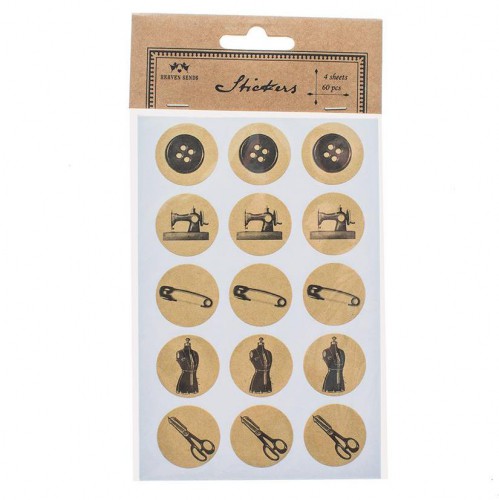 60 Sticker SEWING handmade Kraft rund