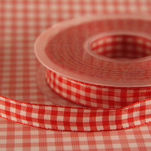 Schleifenband Bauernkaro rot / weiss kariert 10 mm Landhaus