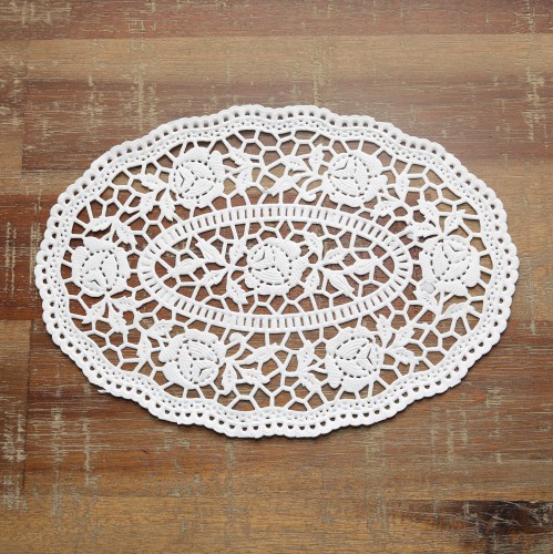 20 Tortenspitzen Doilies oval Rose weiss 18x13cm