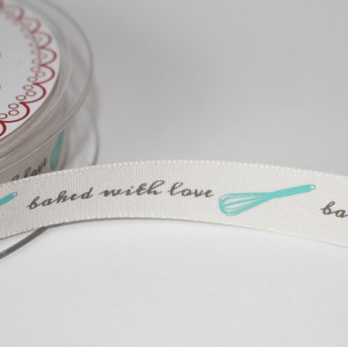Schleifenband BAKED WITH LOVE 15mm creme