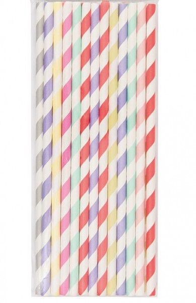 24 Strohhalme Papier Sorbetfarben Mix gestreift