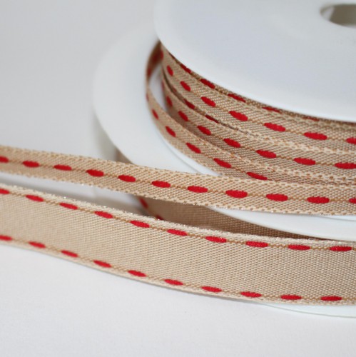 Dekoband Natur stitches ROT16mm Sattelstich