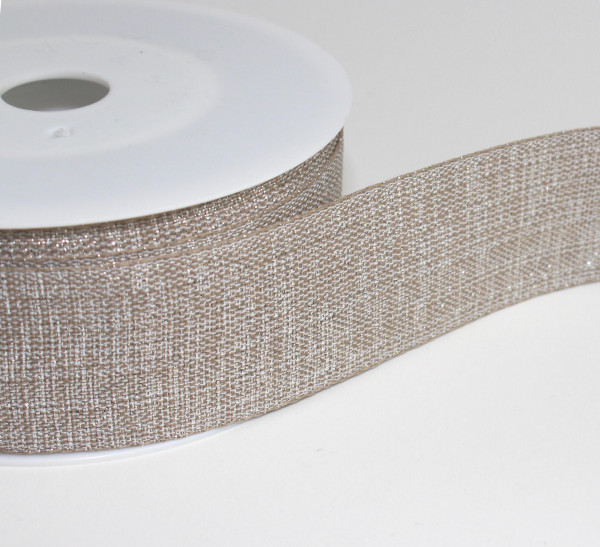 Dekoband Struktur Glitzer taupe silber 35mm