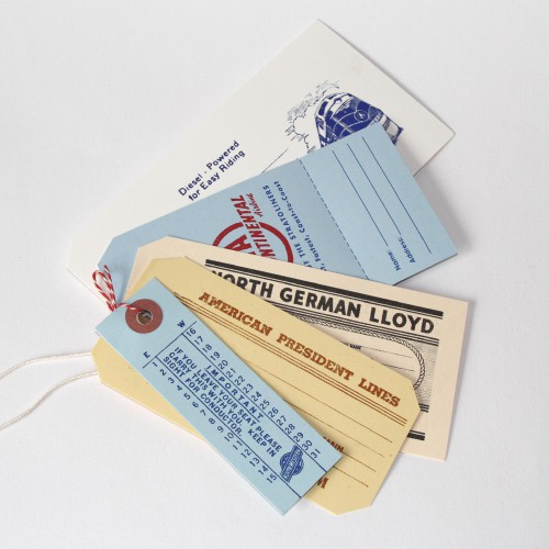 5 vintage Paketanhänger Travel