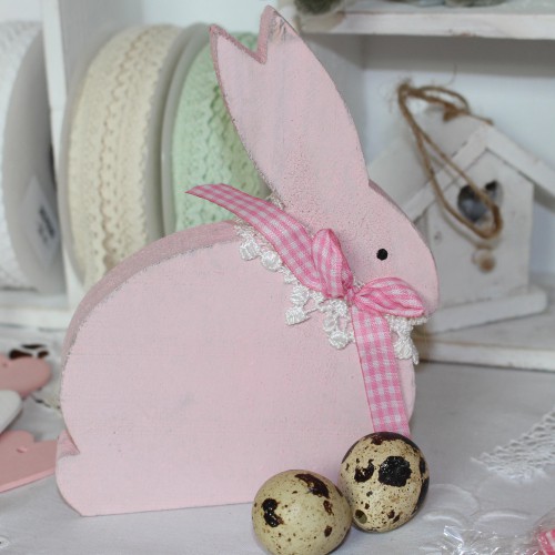 Hase Osterhase Holz rosa shabby