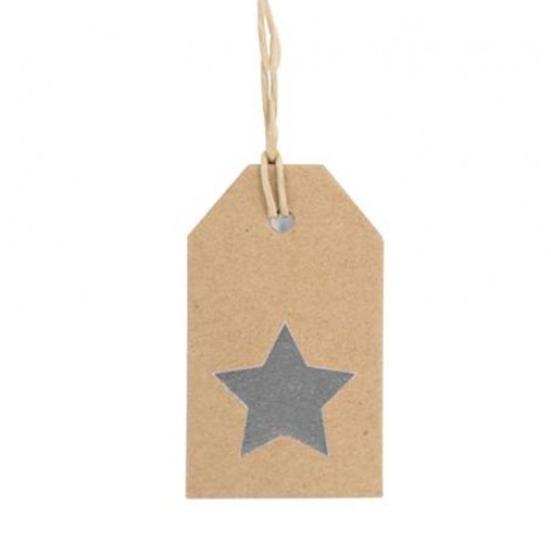 5 Paketanhänger STAR SILBER Kraft mit Band 7x4cm