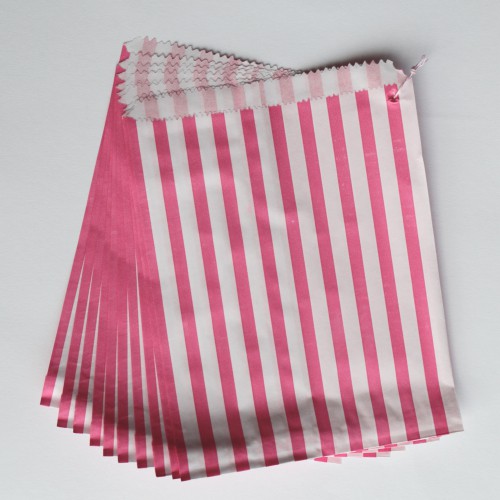 Papiertüten pink weiß gestreift, groß 10 Stk