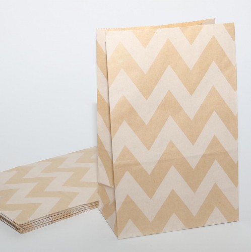 10 Papierbeutel Kraftpapier Zickzack Streifen.