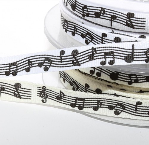 Dekoband weiss mit Musiknoten B 10mm
