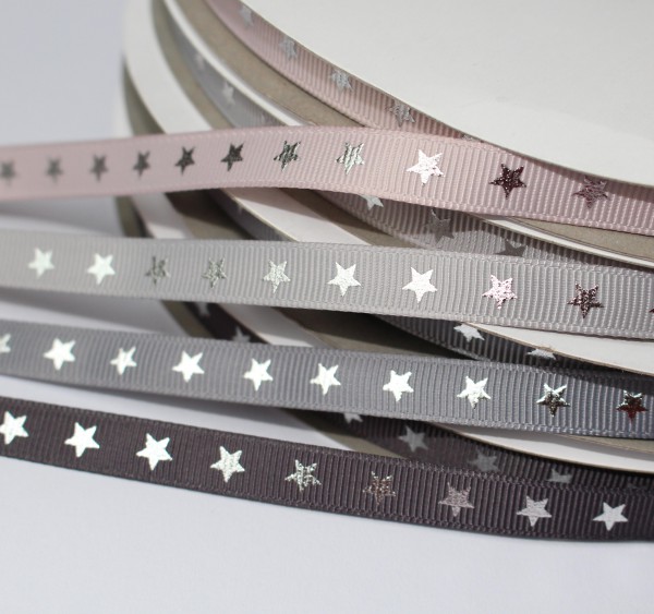 Ripsband grau silber Sterne 9mm
