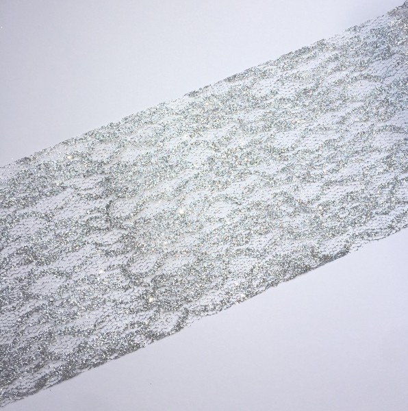 silberne Spitze 15cm breit Tischband Lace Glitzer