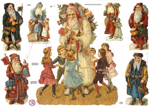 Glanzbilder Weihnachtsmann & Kinder glitzernd