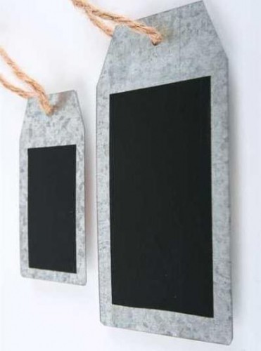 4 kleine Zinkhänger Tafel Juteband