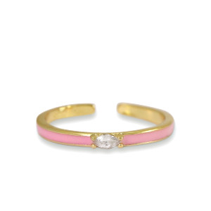 schmaler Ring Emaille Zirkonia rosa