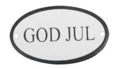 kleines Metallschild "God Jul" oval schwarz