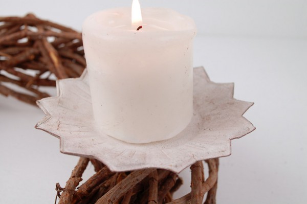 Kerzenhalter Adventskranzstecker creme antik Blockkerze