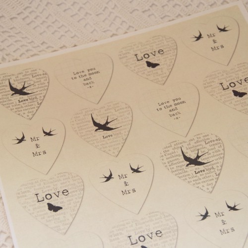 Stickerbogen vintage Aufkleber Hochzeit Love